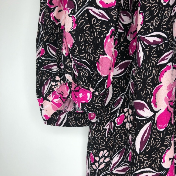 TERRA & SKY dress in black, pink, purple floral pattern with ruffled fla… - Picture 3 of 11